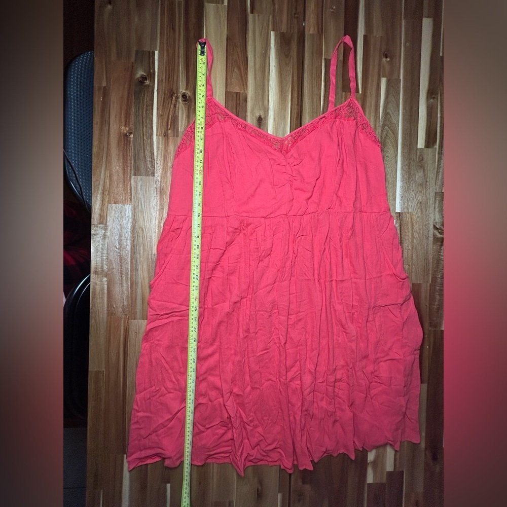 TORRID Coral Orange Pink Sleeveless Lace Front Smocked Back Gauze Mini Dress Sz5 - Picture 4 of 9